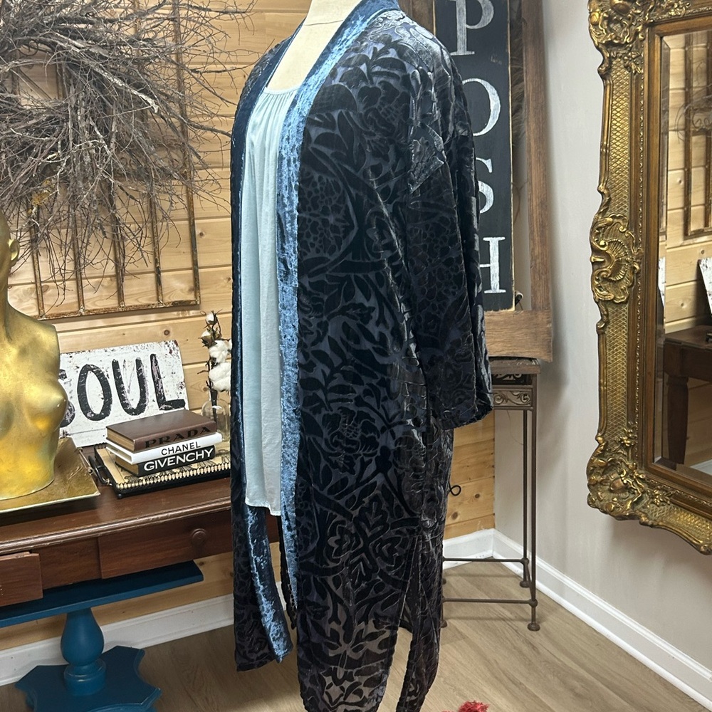 NWOT burnout Kimono with blue velvet